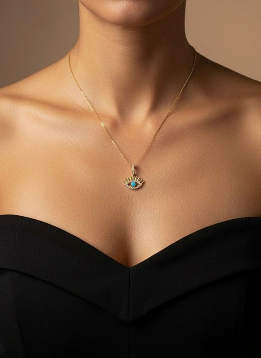 925 Azure Eye Necklace 18K Gold Plated